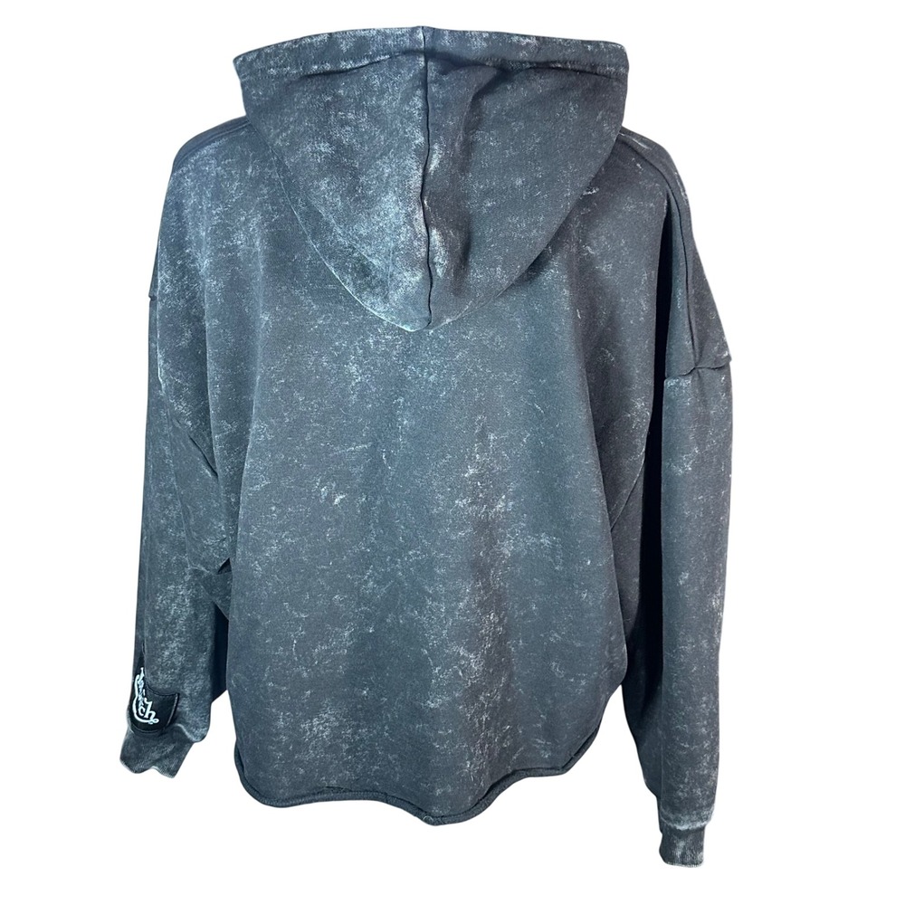 Von Dutch Hoodie Womens Medium Black Acid Wash Rhinestone Logo Cropped Pullover - Picture 4 of 9